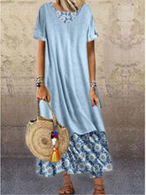 Plus size printed short-sleeved fake two-piece long skirt Paneled Floral Short Sleeve A-Line Dresses summer maxi dresses for women hawaiian dress
